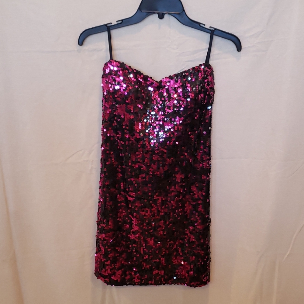 Sequin strapless mini party dress.